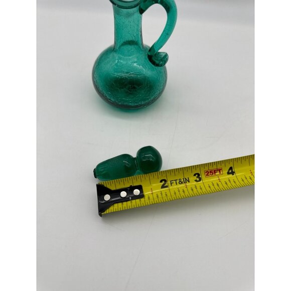 Vintage MCM Handblown Crackle Glass Turquoise Green Blue Cruet Bubble Stopper - Picture 9 of 11